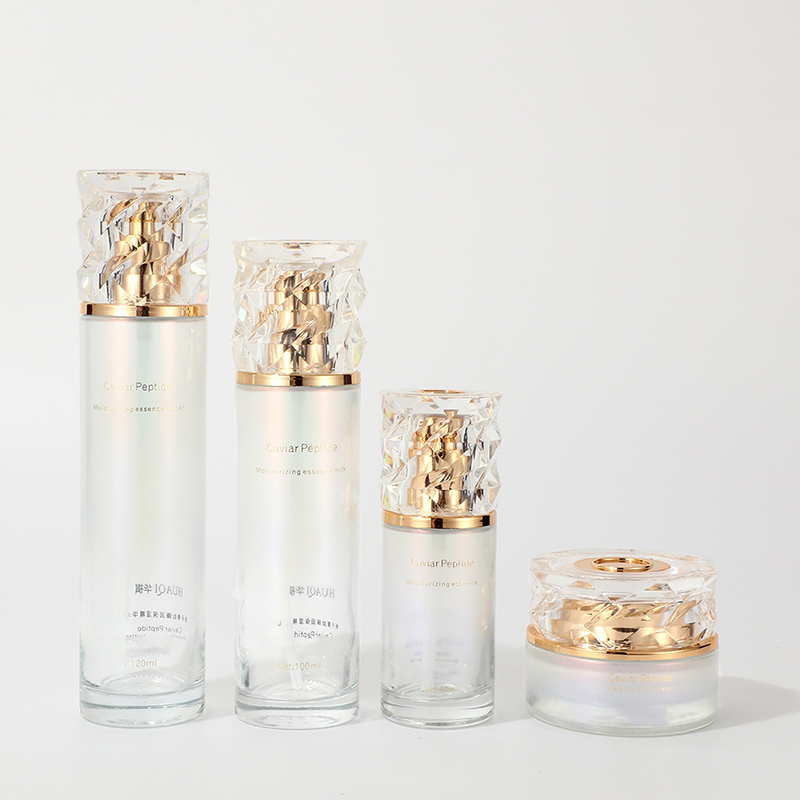 Set Kemasan Kosmetik Gradien Berwarna Dicetak Botol Krim Wajah Kosong Botol Lotion Kaca Perawatan Kulit Dengan Pompa Set Kemasan Kosmetik Gradien Berwarna Dicetak Botol Krim Wajah Kosong Botol Lotion Kaca Perawatan Kulit Dengan Pompa