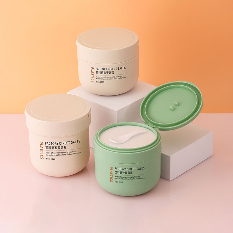 200G 300G 400G Plastik Buram Bulat Kosmetik Masker Perawatan Kulit Krim Jar Pemutih Menghilangkan Bintik Tabir Surya Wadah dengan Sendok