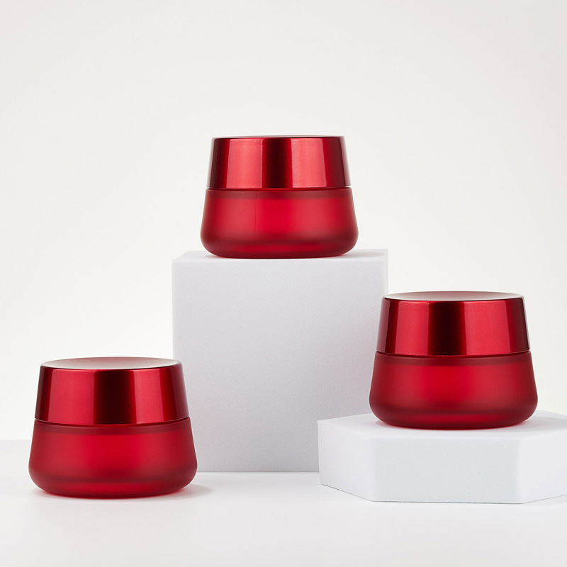 Toples Krim Merah Kosmetik Bulat Toples Krim Kaca Kosong