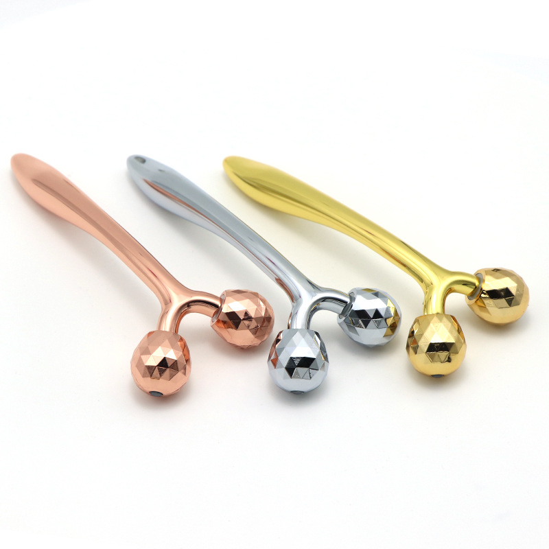 Y Bentuk 3D Pijat Kecantikan Bar Genggam Perawatan Kulit Anti Penuaan Pengangkat Wajah Rol Wajah Logam Emas 24k