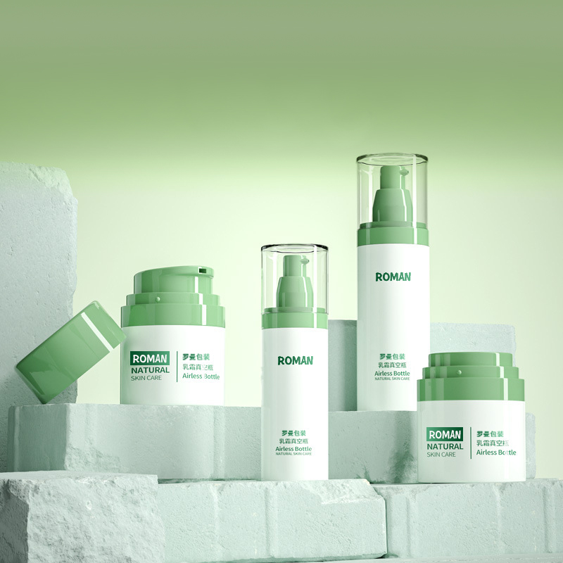 Botol Krim Wajah Kemasan Kosmetik Plastik 30Ml 50Ml 80Ml Set Botol Pompa Pengap Hijau dengan Elektroplating untuk Botol Serum Anti Penuaan