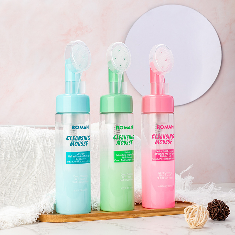 50ml 60ml 80ml 100ml 120ml 150ml Pembersih Tubuh Sentuhan Lembut Kulit Botol Busa Plastik Hewan Peliharaan Pijat Cuci Wajah dengan Sikat Silikon Pompa Lotion