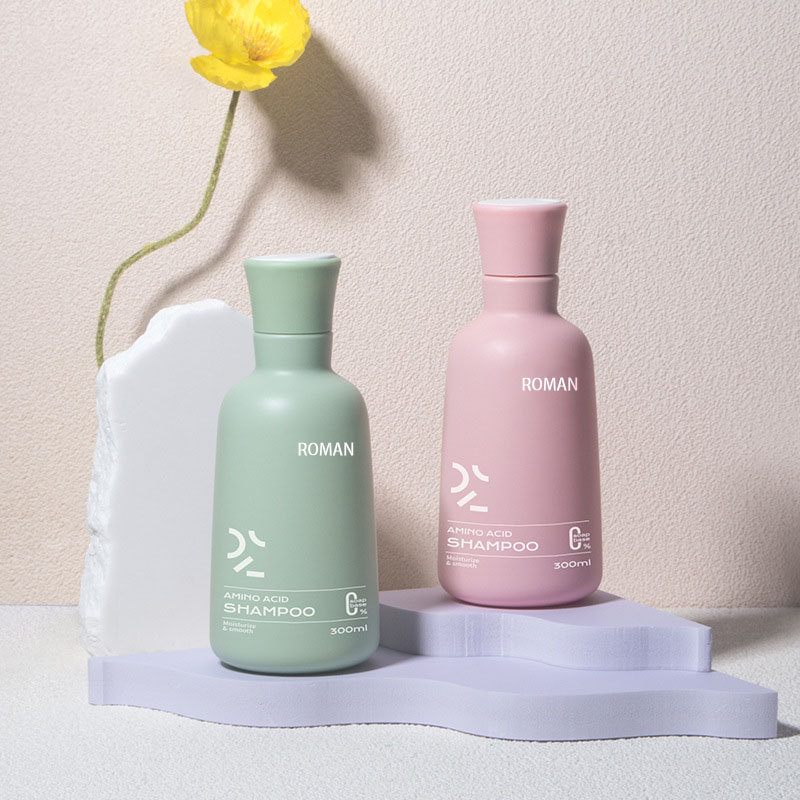 Botol Sampo Peras Plastik Kosong Matte Green Pink 300ml dengan Tutup Atas Cakram untuk Serum dan Lotion Perawatan Kulit