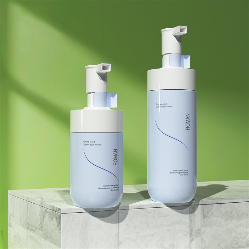 Label Pribadi Foamer Pemutih Wajah Pembersih Lembut Mousse Pembersih Gelembung Botol Pompa Busa PET Biru 150Ml 200Ml 300Ml