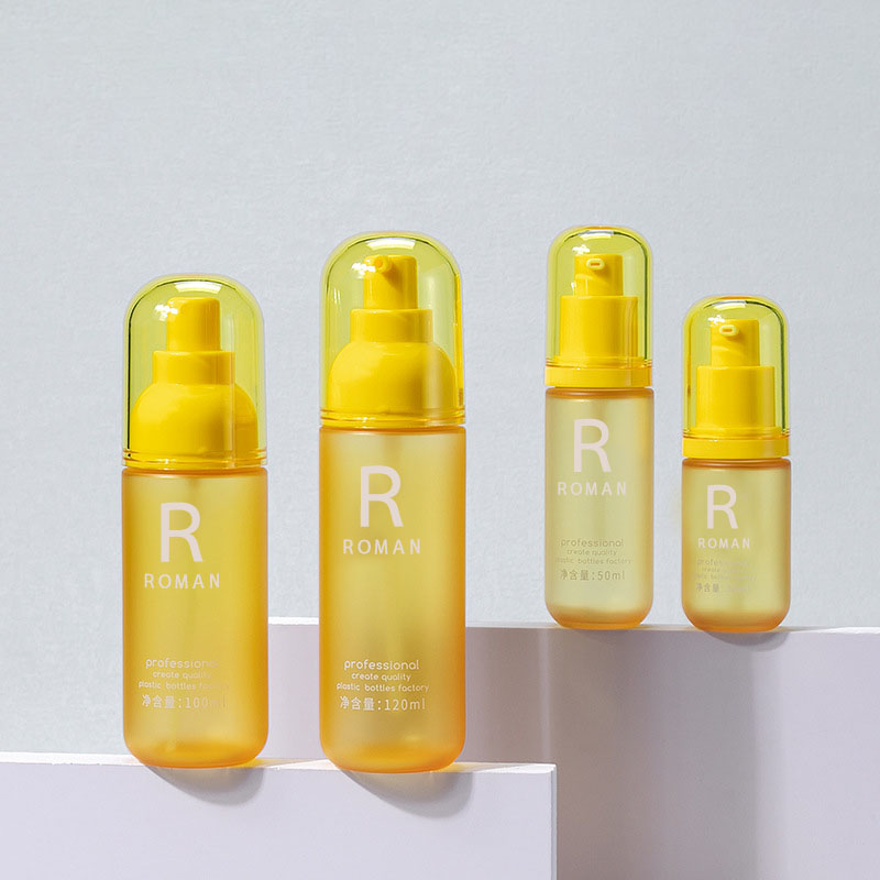 30Ml 50Ml 100Ml 120Ml Botol Penghapus Makeup Kuning Peliharaan Botol Krim Tubuh Tekan Bulat Cuci Wajah Botol Lotion Plastik 3.5Oz