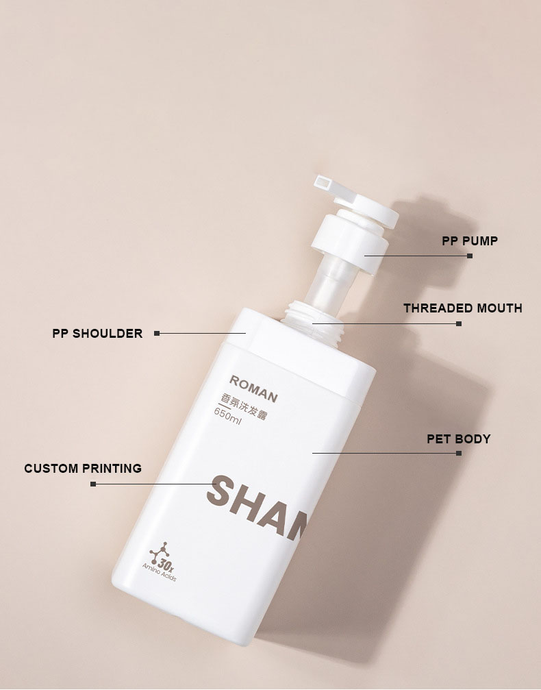 Desain Baru Logo Pribadi Matte Putih 650Ml Botol Cairan Deterjen Plastik HDPE Kosong Persegi 1L untuk Gel Mandi Sampo Desain Baru Logo Pribadi Matte Putih 650Ml Botol Cairan Deterjen Plastik HDPE Kosong Persegi 1L untuk Gel Mandi Sampo