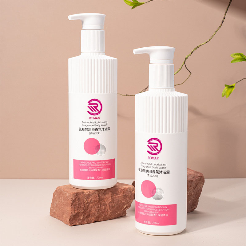 Botol Plastik HDPE Bergaris Putih Panas dengan Nosel Bergelombang 500Ml 700Ml Losion Gel Mandi Sampo dengan Tutup Pompa Vietnam