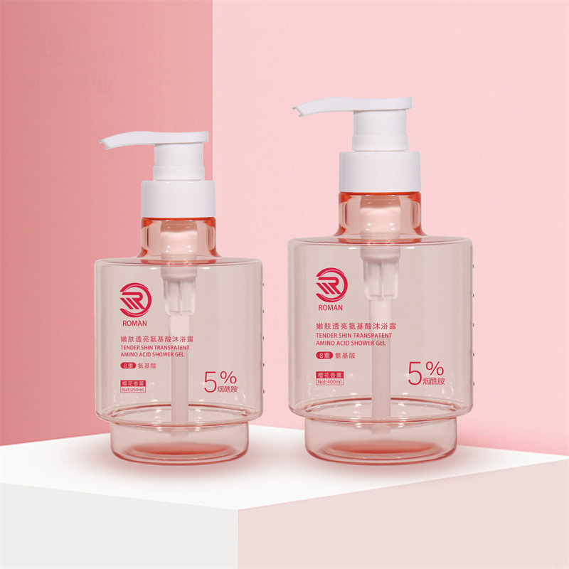 Keluaran Baru Premium Pink 250Ml 300Ml 400Ml Matte Transparan Kosong Bulat Mewah Perawatan Kulit Tubuh Minyak Serum Wajah Pompa dan Botol Lotion dengan Kemasan