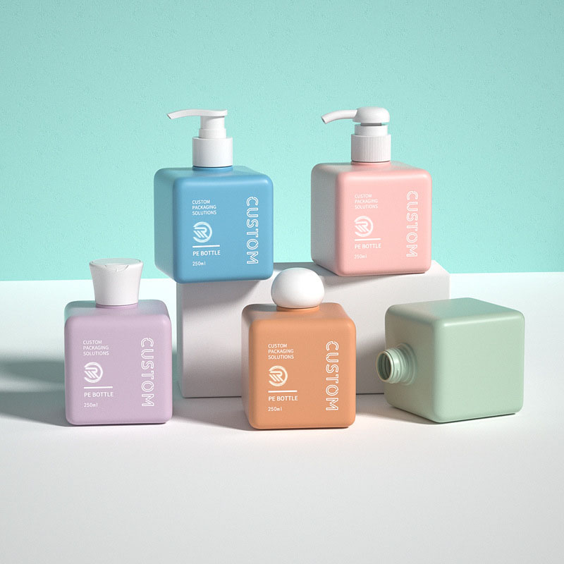 Botol Minyak Mentega Tubuh Sampo Perawatan Kulit Persegi Plastik PET Daur Ulang Populer Ukuran 150Ml 200Ml 250Ml dengan Sablon