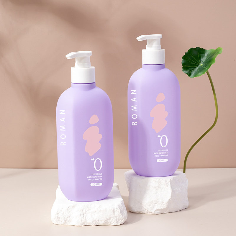 Botol Plastik Body Lotion Datar HDPE 300ml Ungu dengan Tutup Pompa Botol Gel Mandi Wadah Kemasan Kosmetik