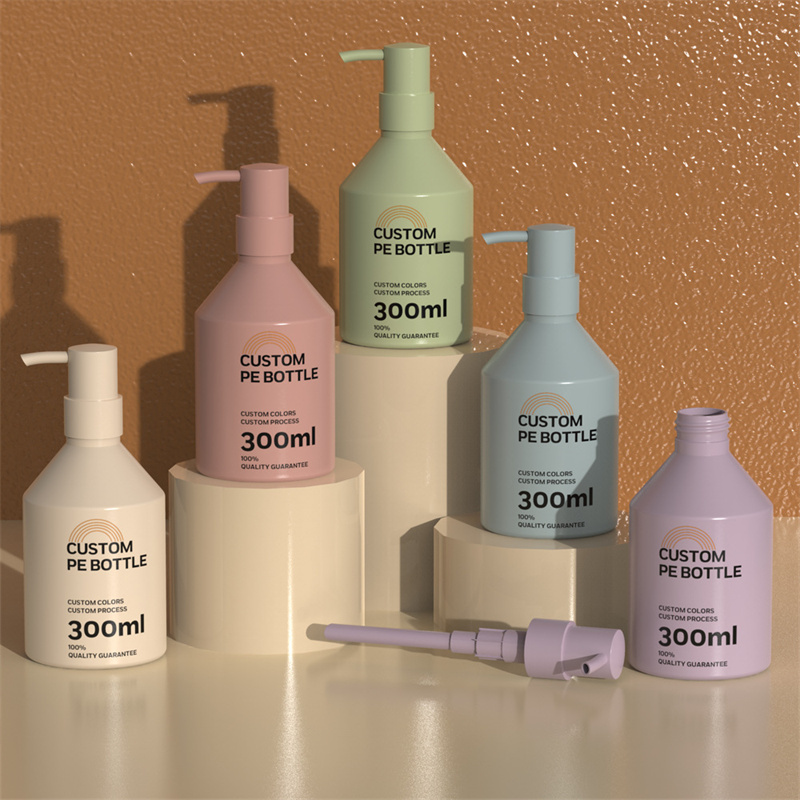 Botol Pompa Lotion Bahu Miring Plastik 300Ml Yang Dapat Diandalkan Botol Pembersih Minyak Pencuci Tubuh Kosmetik Dispenser Nosel Panjang untuk Perawatan Rambut